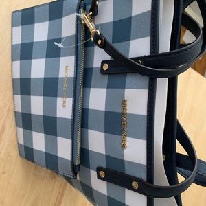 Michael Kors blue plaid small bag with wristlet